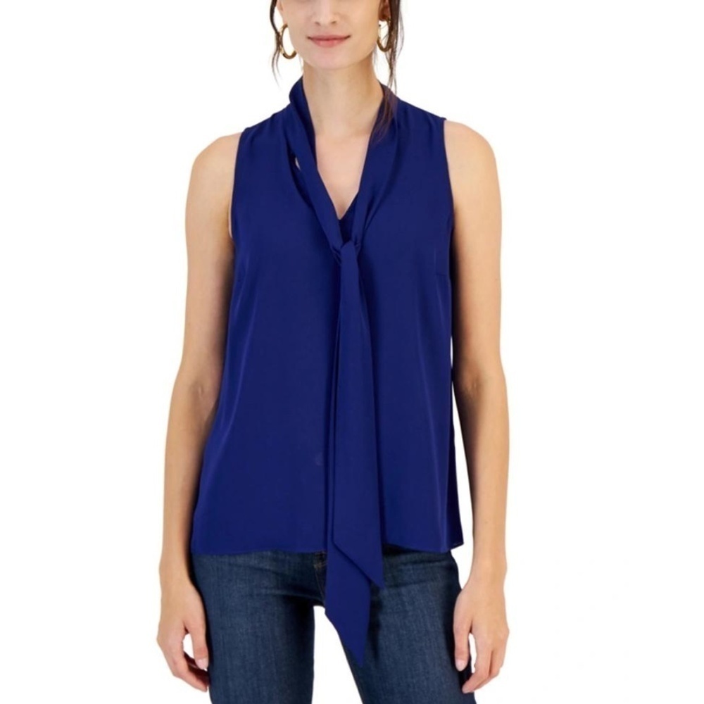 ❌SOLD INC.- Women's Tie Neck Career / Office Blouse, Sapphire Crush, Size M